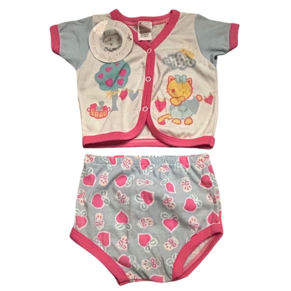 Vintage 90s  Little Miracles Summer Set Baby 3-6 Months Pink Cat Heart Retro